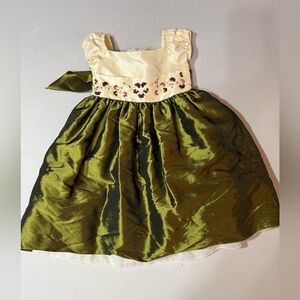 Ivory and Olive Green Girls Party Dress